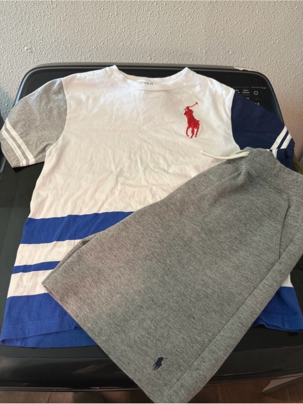 Polo by Ralph Lauren White, Blue, Gray & Red Striped Kids Tee Size 14-16
